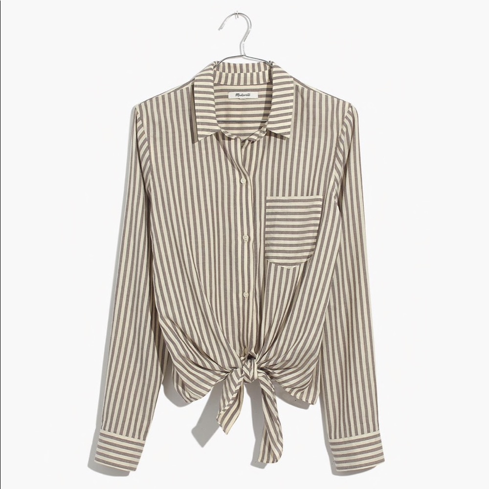 🎈Madewell Tie-Front Striped Cropped Shirt Top NWT - Picture 3 of 8